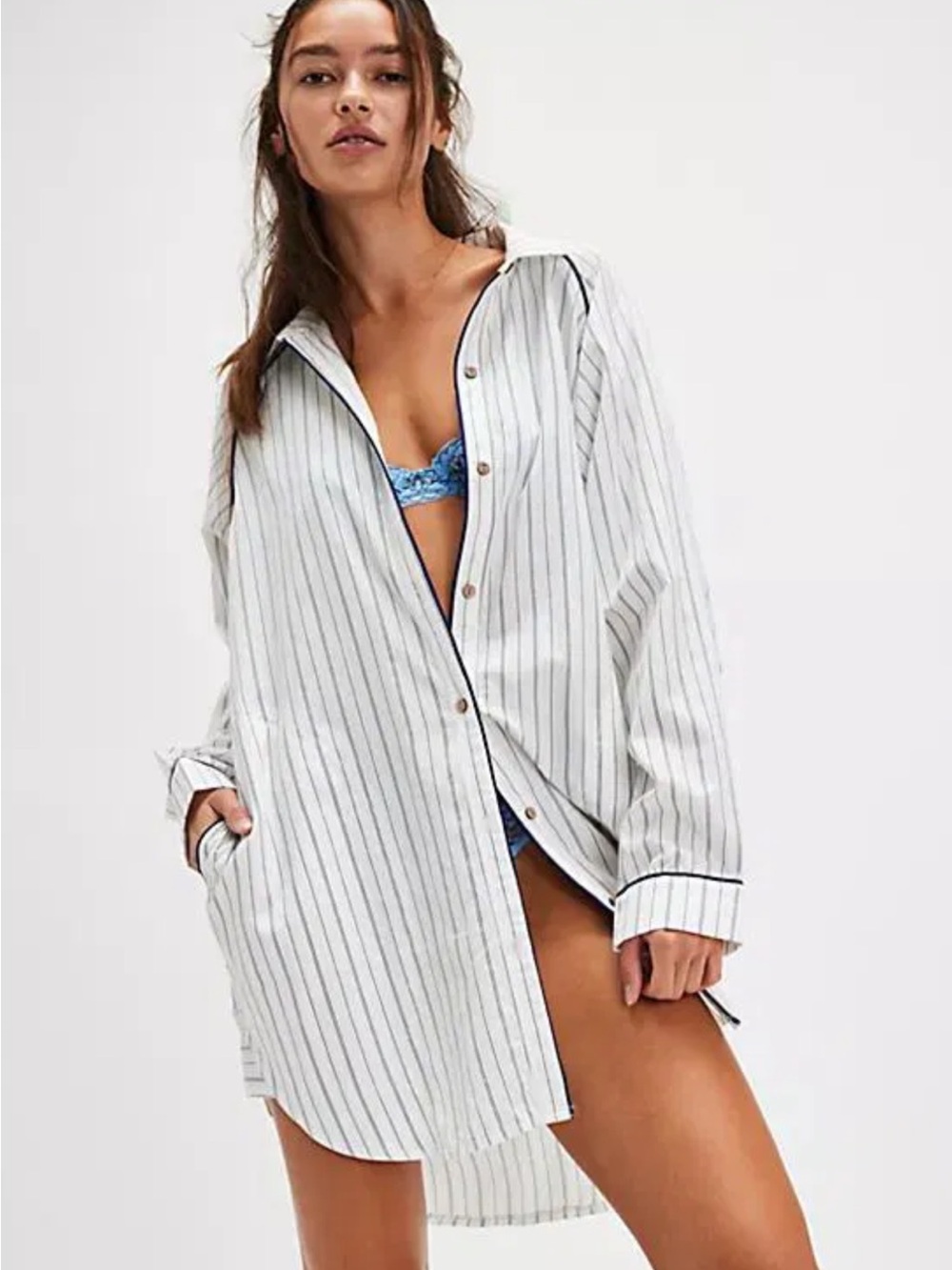 Intimately By Free People Day To Day Sleep Shirt Ivory Combo NWT Size M